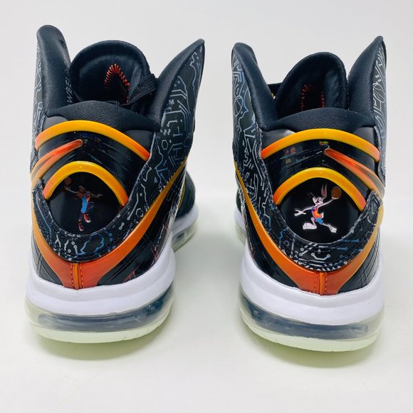 Nike Mens LeBron 8 Black Orange Round Toe Lace Up Mid Top Basketball Shoes 8.5